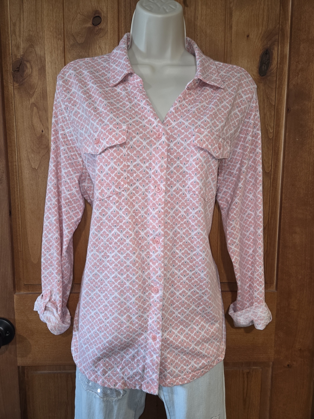 croft & barrow Pink Geometric Button-Down Shirt